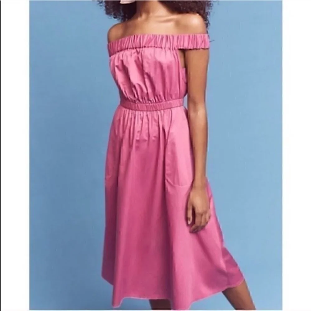 Anthropologie Fuchsia Off-Shoulder Midi Dress - Picture 3 of 8